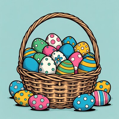 Colorful Easter Eggs in Wicker Basket