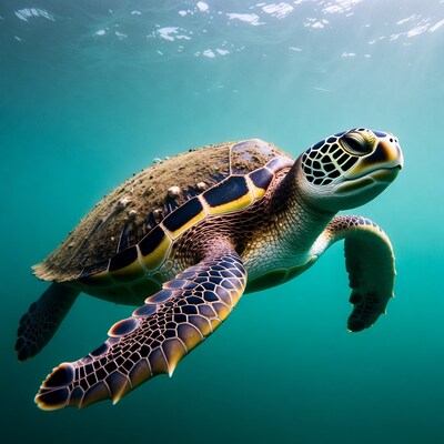 Sea Turtle Swimming Underwater