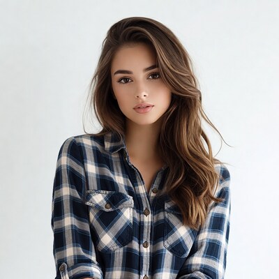 Woman in plaid shirt portrait