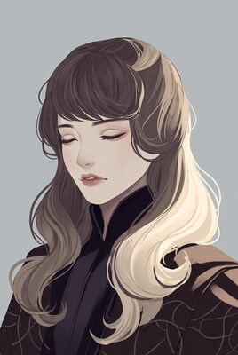 Anime girl with brown hair closed eyes