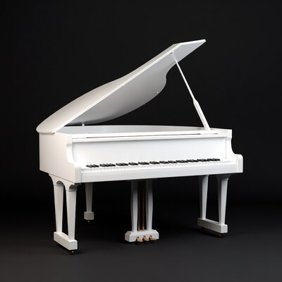 White Grand Piano on Black Background