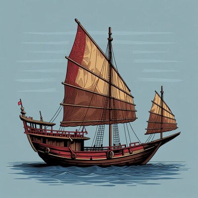 Chinese Junk Ship Sailing