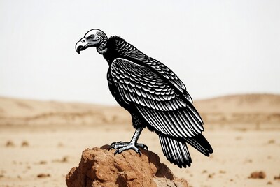 Vulture perched on rock in desert