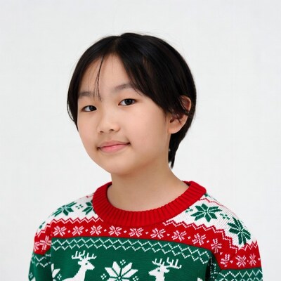 Asian girl in Christmas sweater