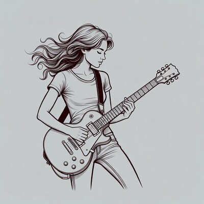Woman playing electric guitar