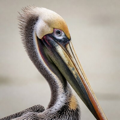 Brown pelican close-up portrait