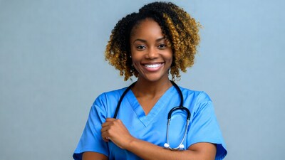 Smiling African-American nurse with stethoscope