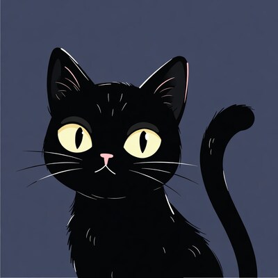 Black cat illustration with yellow eyes