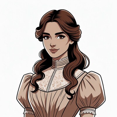 Victorian woman in lace dress illustration