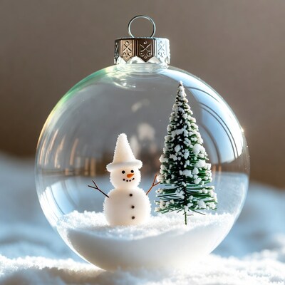 Snowman and Tree in Glass Christmas Ornament