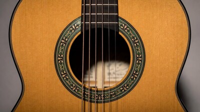 Classical guitar soundhole closeup