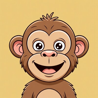 Cartoon monkey smiling on yellow background