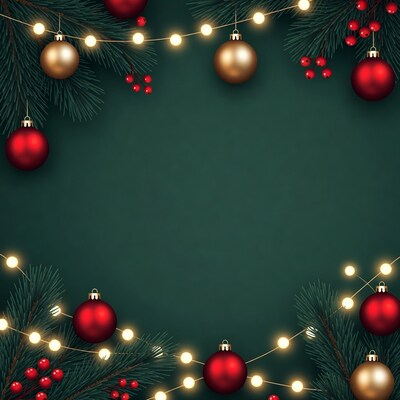 Christmas Ornaments on Green Background