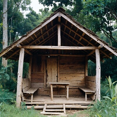 Wooden Hut in Tropical Jungle