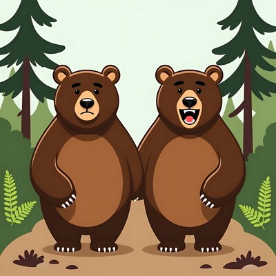Two cartoon bears in forest