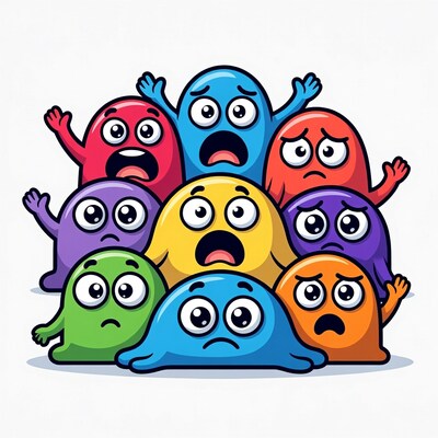 Colorful cartoon blobs with emotions