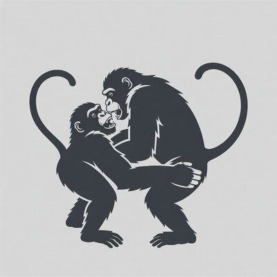 Two monkeys fighting silhouette