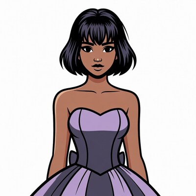 Black woman in purple ball gown illustration