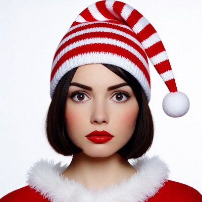 Woman in red Santa hat and outfit