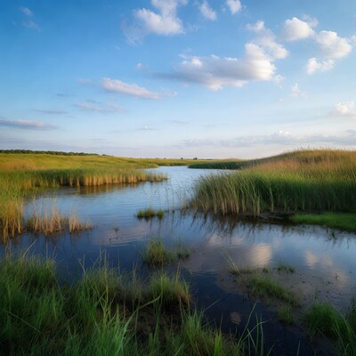 Marshland with Reeds and Calm Water