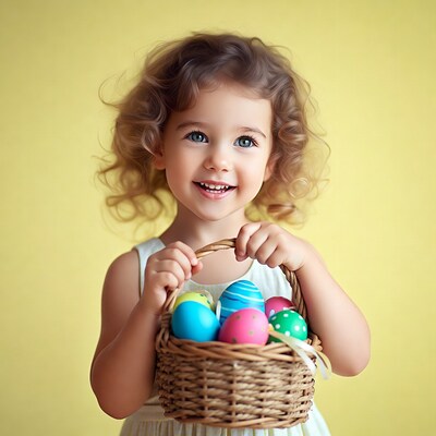 Girl holding Easter eggs basket
