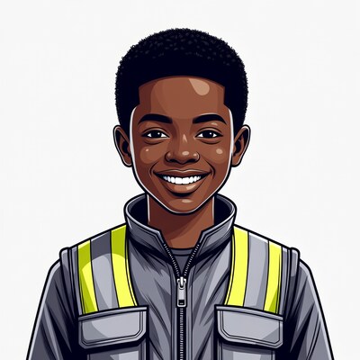 Smiling African-American boy in hi-vis jacket