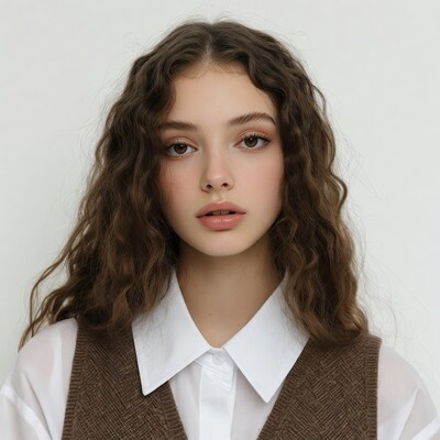 Young woman with curly brown hair