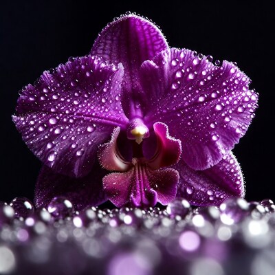 Purple Orchid with Dew Drops