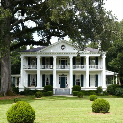 White Antebellum Mansion with Columns