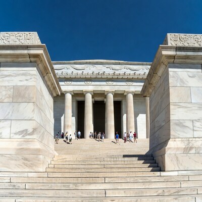 Lincoln Memorial with Tourists on Steps