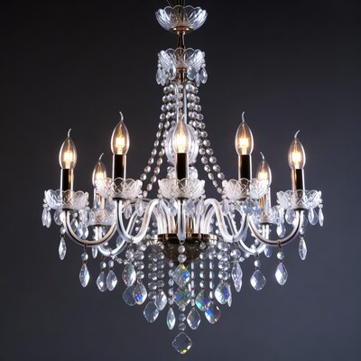 Crystal Chandelier with Lit Candles