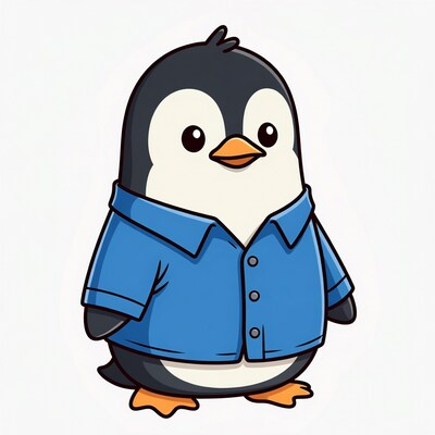 Cartoon penguin wearing blue shirt
