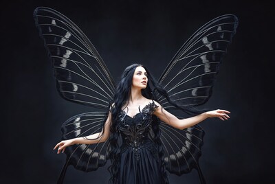 Woman with black butterfly wings