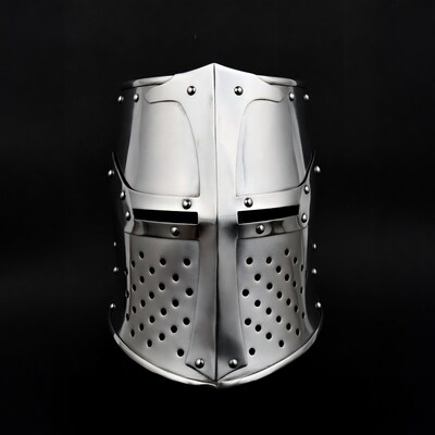 Medieval Knight Helmet on Black Background
