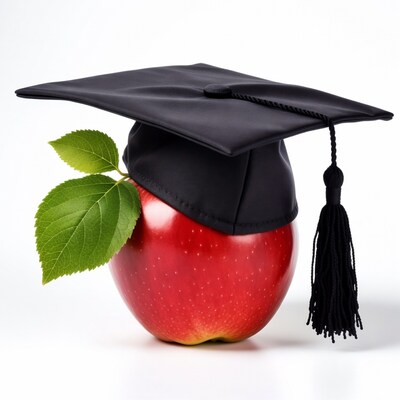 Graduation Cap on Red Apple