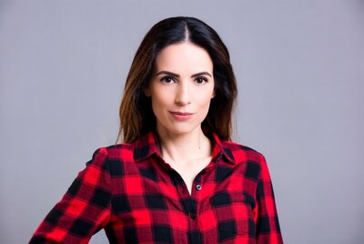 Woman in red plaid shirt