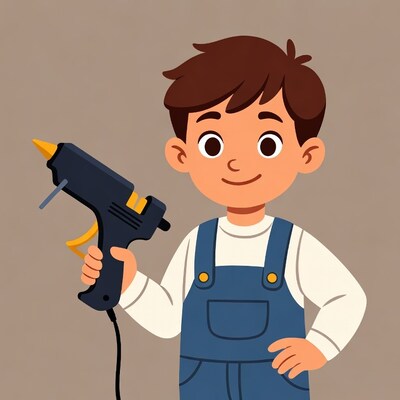 Boy holding glue gun