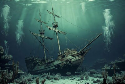 Sunken Pirate Ship Underwater