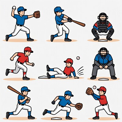 Baseball Players Illustration Set
