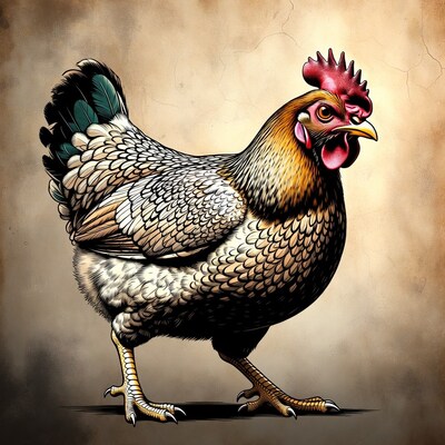 Detailed hen illustration on textured background