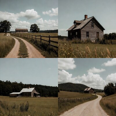 Old Barns and Cabins in Rural Fields