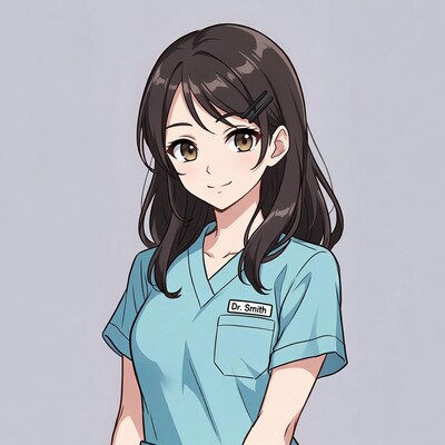 Anime Dr. Smith in blue scrubs