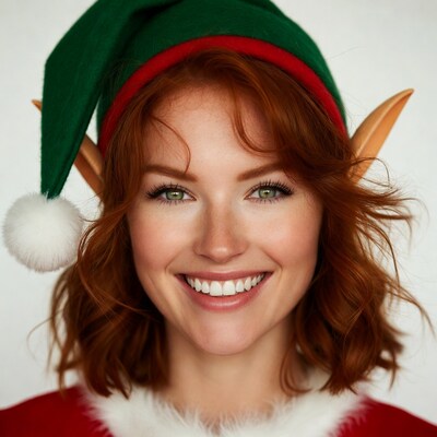Redhead woman in elf hat smiling