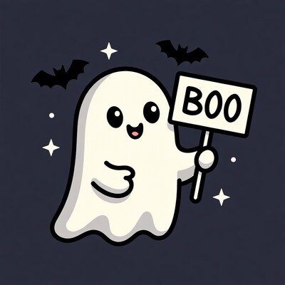 Cute ghost holding BOO sign