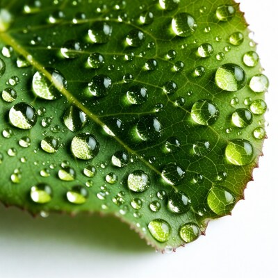 Green Leaf with Water Droplets