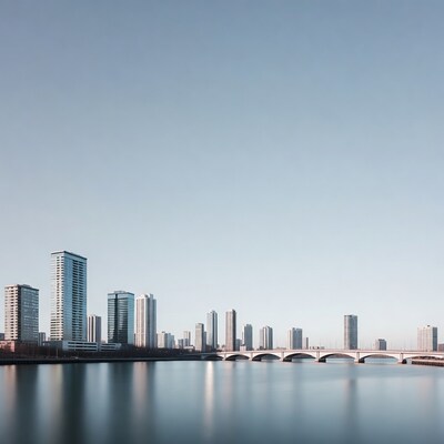 City Skyline with Bridges over River