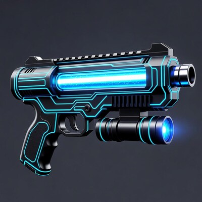 Futuristic Neon Blue Cyberpunk Pistol