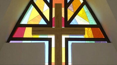 Colorful Stained Glass Cross Window