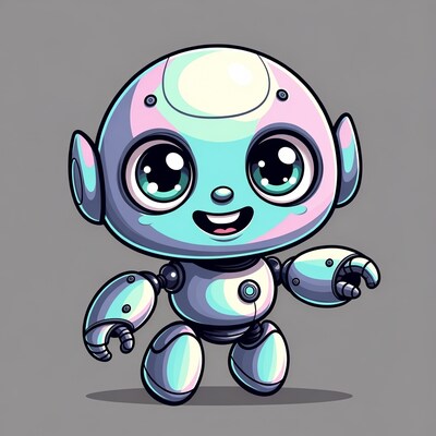 Cute cartoon baby robot smiling