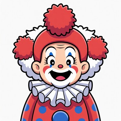 Smiling Cartoon Clown with Red Hat